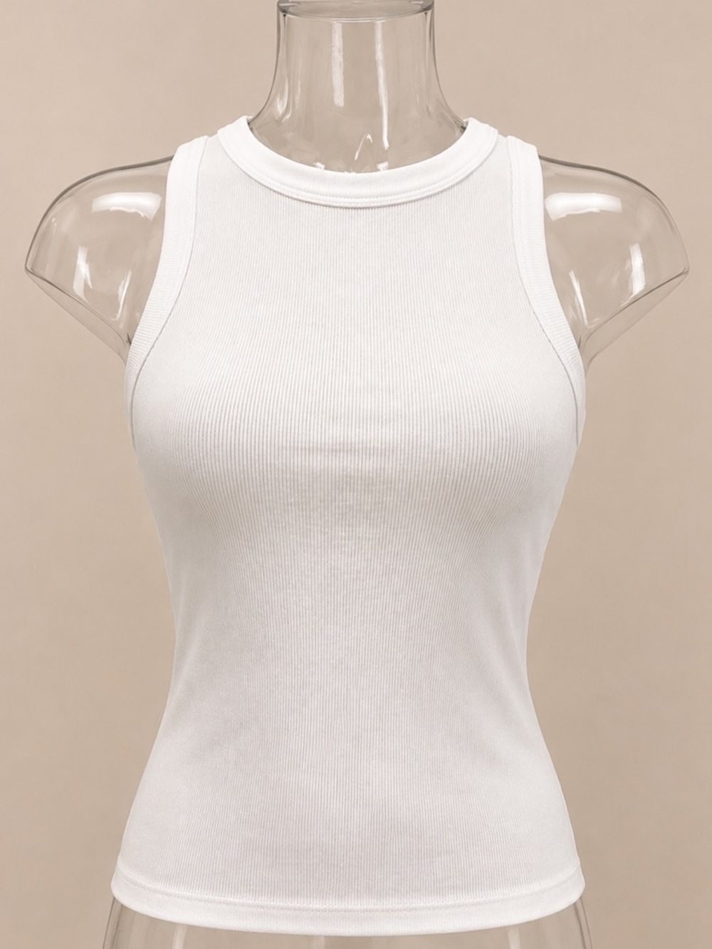 Commense NWT White Ribbed Fitted Tank Top Sleeveless High Neck Size M D274